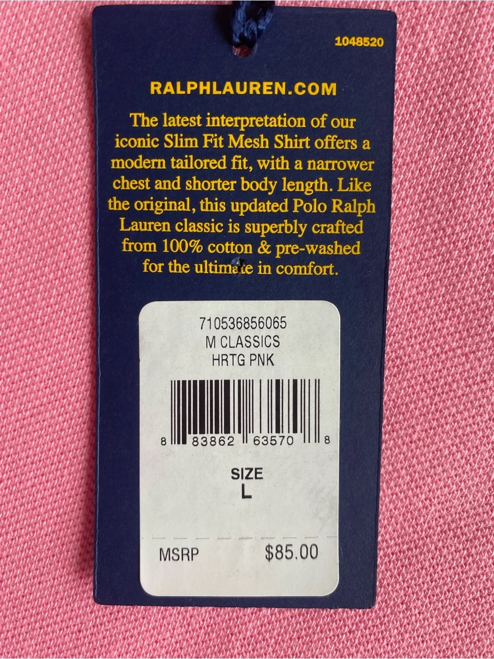 Polo Ralph Lauren Men's L Pink Slim Fit Cotton Polo Shirt NWT Navy Pony